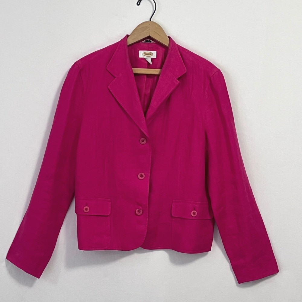 Talbots Blazer Womens 12 Fuschia Pink Irish Linen Colorful Jacket Wedding Summer